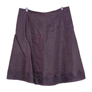 Isaac Mizrahi Linen Skirt L Brown Midi Cotton Lined Zip Hem Accent Whimsigoth